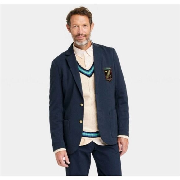 NWT Mens Houston White Crested Collegiate Navy Blazer Dress Suit Jacket - Sz L - Picture 3 of 6